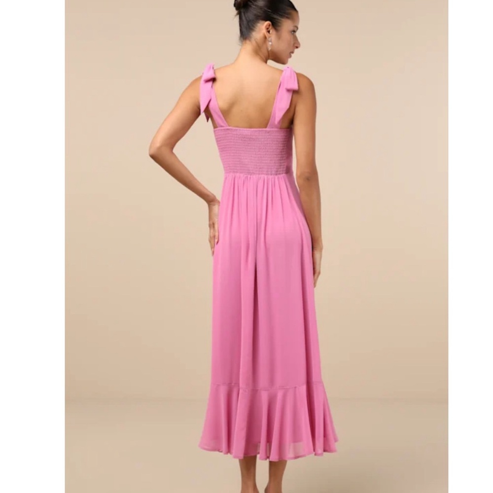 NWT Lulus Elegant Pink square neck Tie Sleeves Sleeveless Dress Sz Medium - Picture 4 of 7